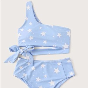star print tie side one shoulder bikini